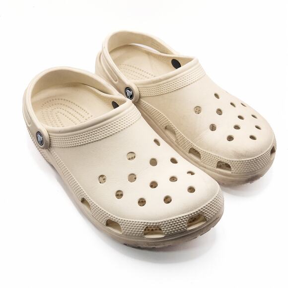 Title Crocs Beige Classic Clogs Size 11 Lightweight Comfort Slip On - Picture 2 of 6
